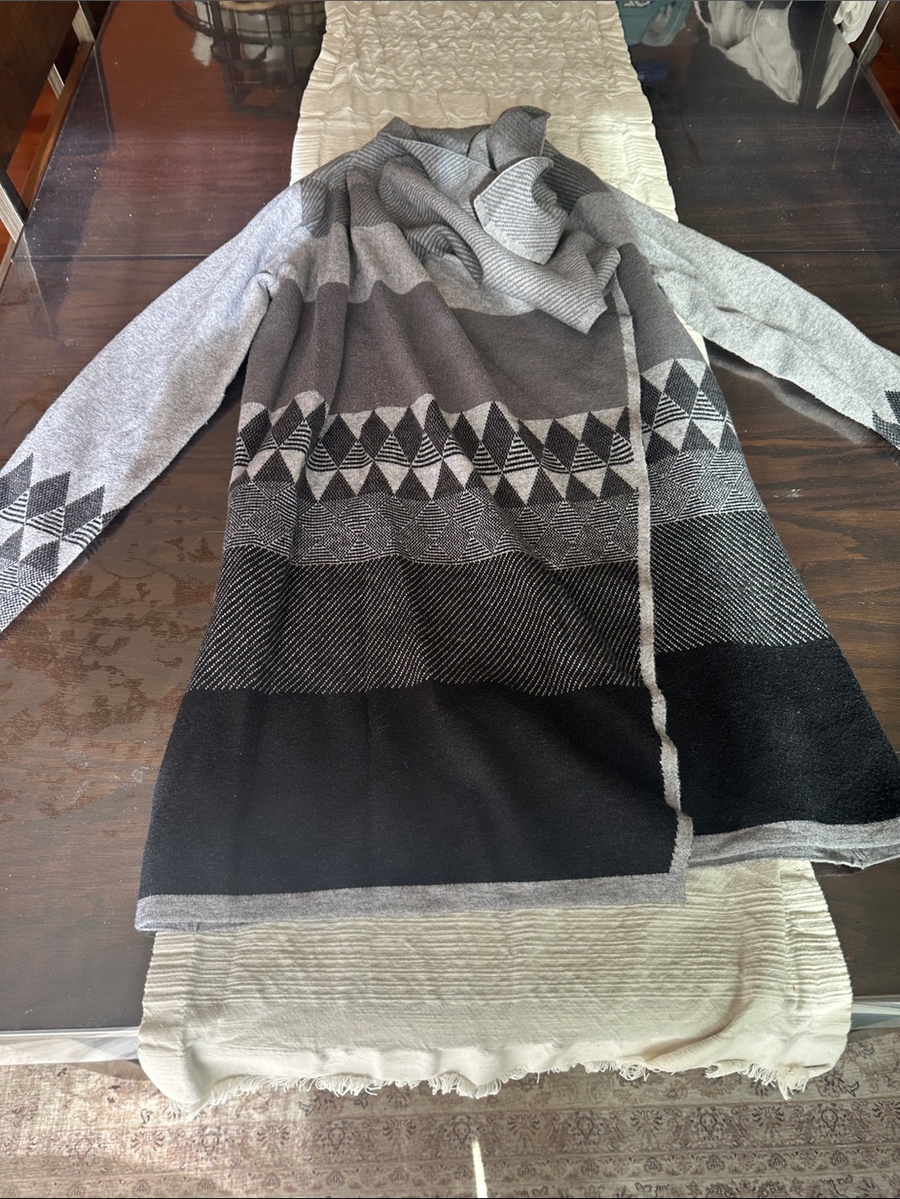 Revolution Gray & Black Geometric Open-Front Women's Cardigan